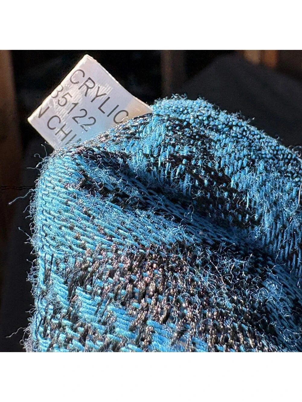 Blue and Black Paisley Pattern Acrylic Scarf with Fringe